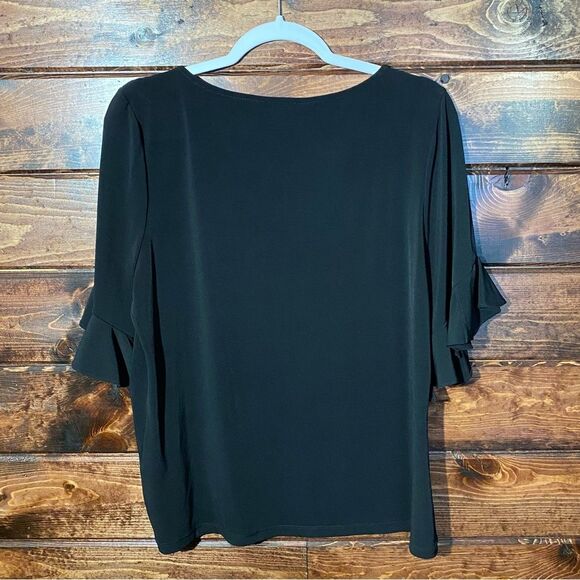 Calvin Klein Black Petal Sleeve Blouse Round Neck With Keyhole Women's Size M/L - Picture 4 of 12